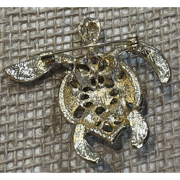 Turtle Brooch Pendant Ocean Creature Green Rhinestone Tortoise Turtle Lovers - Picture 6 of 9